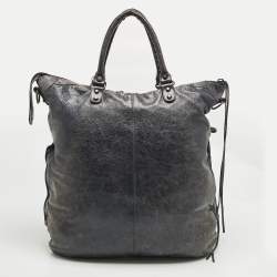 Pre Owned Balenciaga Navy Blue Leather RH Square Tote