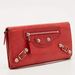 Pre Owned Balenciaga Red Leather City Flap Continental Wallet