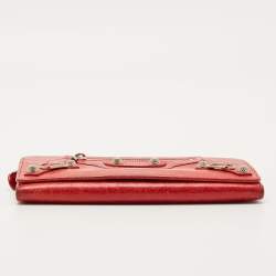 Pre Owned Balenciaga Red Leather City Flap Continental Wallet