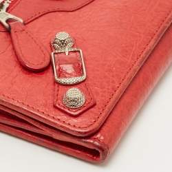 Pre Owned Balenciaga Red Leather City Flap Continental Wallet