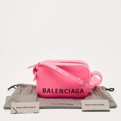 Pre Owned Balenciaga Neon Pink Leather XS Ville Camera Bag