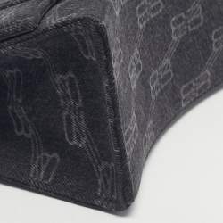 Pre Owned Balenciaga Black BB Monogram Denim Small Hourglass Top Handle Bag