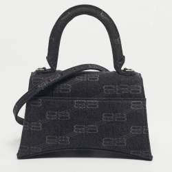 Pre Owned Balenciaga Black BB Monogram Denim Small Hourglass Top Handle Bag