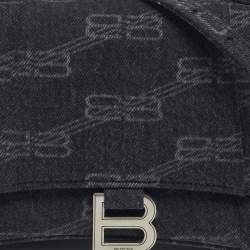 Pre Owned Balenciaga Black BB Monogram Denim Small Hourglass Top Handle Bag