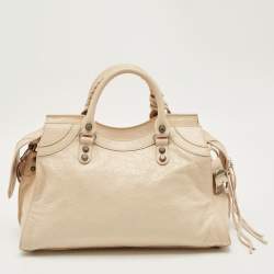 Pre Owned Balenciaga Light Beige Leather Neo Cagole City Tote