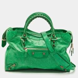 Pre Owned Balenciaga Green Leather RGH Motorcycle City Bag
