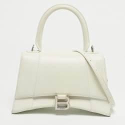 Pre Owned Balenciaga White Leather Small Hourglass Top Handle Bag