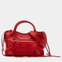 Pre Owned Balenciaga Red Mini Matte Goatskin Motocross Rubber Covered Classic City Satchel