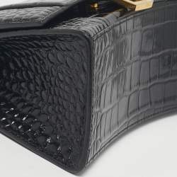 Pre Owned Balenciaga Black Croc Embossed Leather Small Hourglass Top Handle Bag