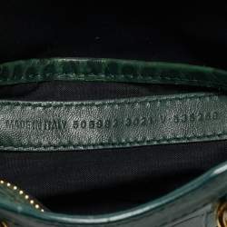 Pre Owned Balenciaga Green Croc Embossed Leather Nano Metallic Edge City Bag