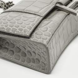 Pre Owned Balenciaga Grey Croc Embossed Leather Hourglass Wallet on Chain