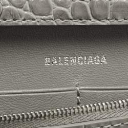 Pre Owned Balenciaga Grey Croc Embossed Leather Hourglass Wallet on Chain