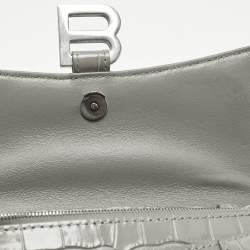 Pre Owned Balenciaga Grey Croc Embossed Leather Hourglass Wallet on Chain