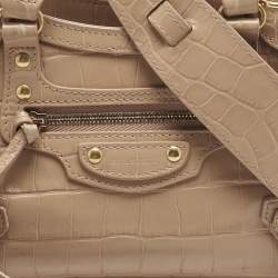 Pre Owned Balenciaga Beige Croc Embossed Leather Mini City Bag