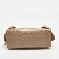 Pre Owned Balenciaga Beige Croc Embossed Leather Mini City Bag