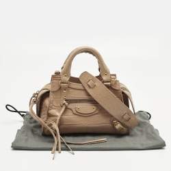 Pre Owned Balenciaga Beige Croc Embossed Leather Mini City Bag
