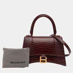 Pre Owned Balenciaga Burgundy Small Lizard Embossed Calfskin Hourglass Top Handle Bag