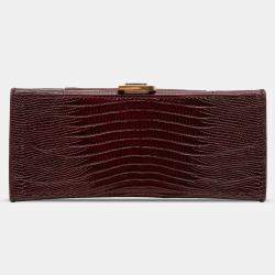 Pre Owned Balenciaga Burgundy Small Lizard Embossed Calfskin Hourglass Top Handle Bag