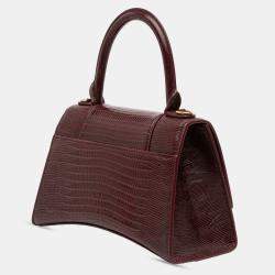 Pre Owned Balenciaga Burgundy Small Lizard Embossed Calfskin Hourglass Top Handle Bag