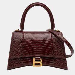 Pre Owned Balenciaga Burgundy Small Lizard Embossed Calfskin Hourglass Top Handle Bag