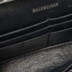 Pre Owned Balenciaga Silver Croc Embossed Patent Leather Hourglass Wallet on Chain