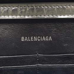 Pre Owned Balenciaga Silver Croc Embossed Patent Leather Hourglass Wallet on Chain