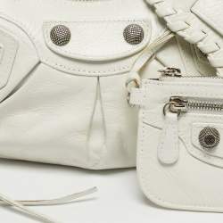 Pre Owned Balenciaga White Leather XS Le Cagole Shoulder Bag