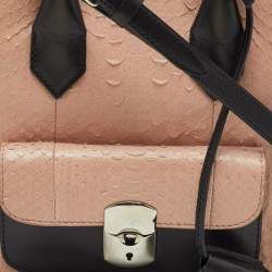 Pre Owned Balenciaga Black/Peach Leather and Python Padlock Mini All Afternoon Tote