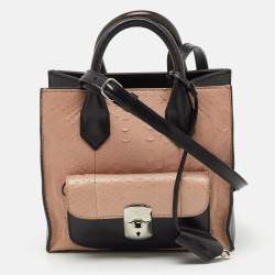 Pre Owned Balenciaga Black/Peach Leather and Python Padlock Mini All Afternoon Tote