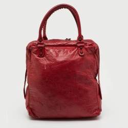 Pre Owned Balenciaga Red Leather Motocross Classic Bowling Bag