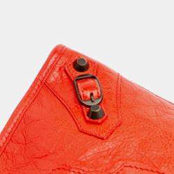 Pre Owned Balenciaga Red Mini Lambskin Motocross Classic City Satchel