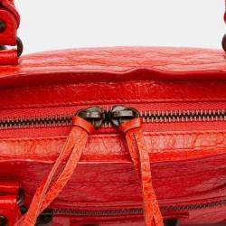 Pre Owned Balenciaga Red Mini Lambskin Motocross Classic City Satchel