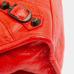 Pre Owned Balenciaga Red Mini Lambskin Motocross Classic City Satchel