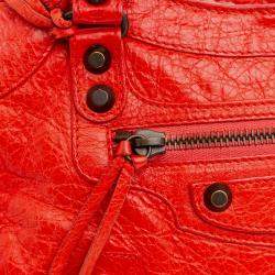 Pre Owned Balenciaga Red Mini Lambskin Motocross Classic City Satchel
