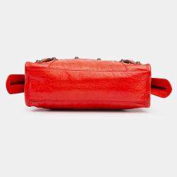 Pre Owned Balenciaga Red Mini Lambskin Motocross Classic City Satchel