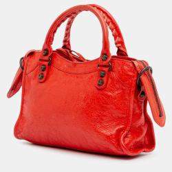 Pre Owned Balenciaga Red Mini Lambskin Motocross Classic City Satchel