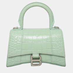 Pre Owned Balenciaga Hourglass XS Croc Embossed Leather Top Handle Bag