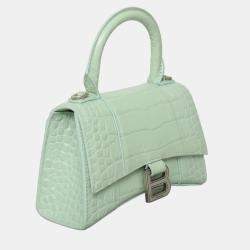 Pre Owned Balenciaga Hourglass XS Croc Embossed Leather Top Handle Bag