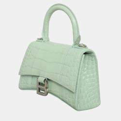 Pre Owned Balenciaga Hourglass XS Croc Embossed Leather Top Handle Bag