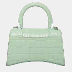 Pre Owned Balenciaga Hourglass XS Croc Embossed Leather Top Handle Bag