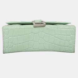 Pre Owned Balenciaga Hourglass XS Croc Embossed Leather Top Handle Bag