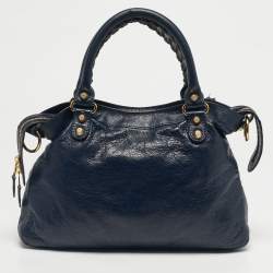 Pre Owned Balenciaga Navy Blue Leather Motocycle Town Bag