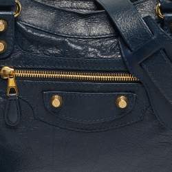 Pre Owned Balenciaga Navy Blue Leather Motocycle Town Bag