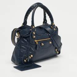 Pre Owned Balenciaga Navy Blue Leather Motocycle Town Bag