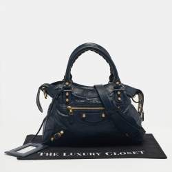 Pre Owned Balenciaga Navy Blue Leather Motocycle Town Bag