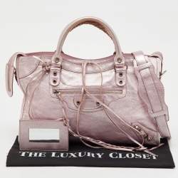 Pre Owned Balenciaga Metallic Rose Pink Leather Agneau Classic S City Tote