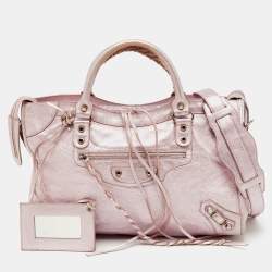 Pre Owned Balenciaga Metallic Rose Pink Leather Agneau Classic S City Tote
