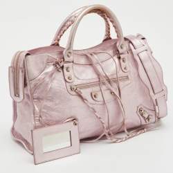 Pre Owned Balenciaga Metallic Rose Pink Leather Agneau Classic S City Tote
