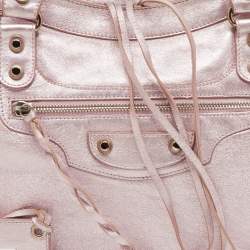 Pre Owned Balenciaga Metallic Rose Pink Leather Agneau Classic S City Tote