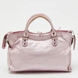 Pre Owned Balenciaga Metallic Rose Pink Leather Agneau Classic S City Tote